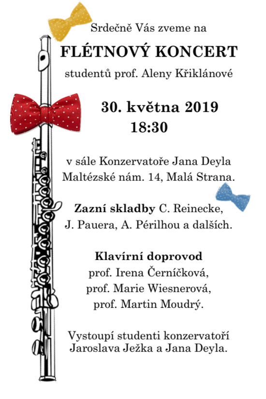 Flétnový koncert studentů prof. Aleny Křiklánové (Konzervatoř J. Deyla, Praha 1)