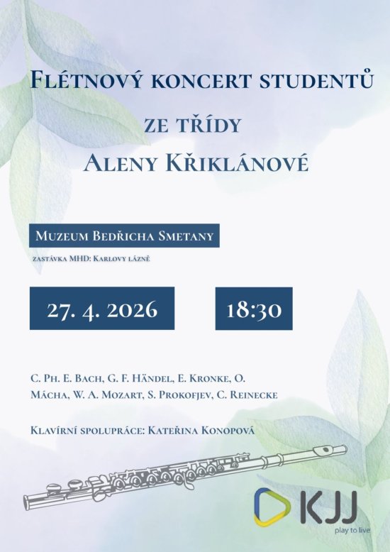 Flétnový koncert studentů ze třídy Aleny Křiklánové, 27. 4. 2026 od 18:30, Muzeum Bedřicha Smetany