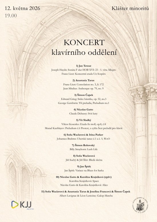 Koncert klavírního oddělení, 12. 5. 2026 od 19:00, Klášter Minoritů