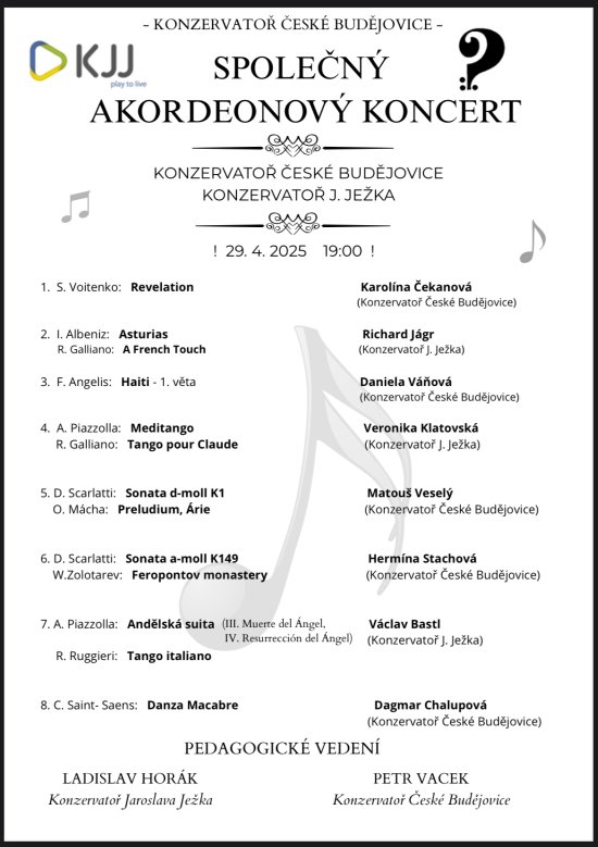 Společný akordeonový koncert - Konzervatoř České Budějovice a Konzervatoř Jaroslava Ježka, 29. 4. 2025 od 19:00